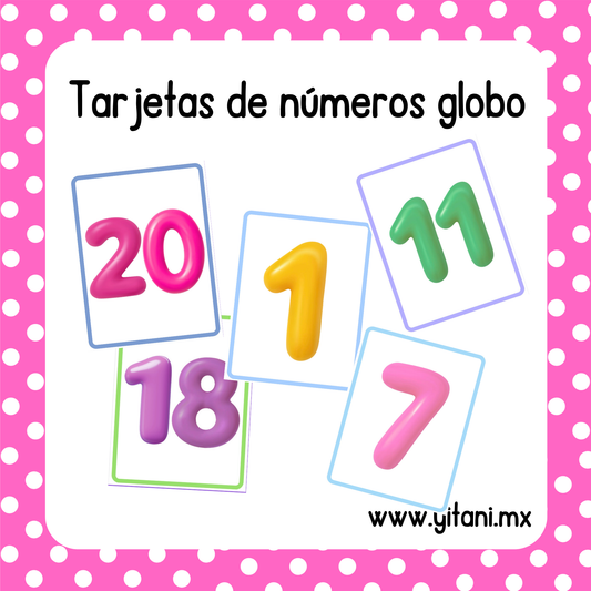 Tarjetas de números globo del 1 al 20