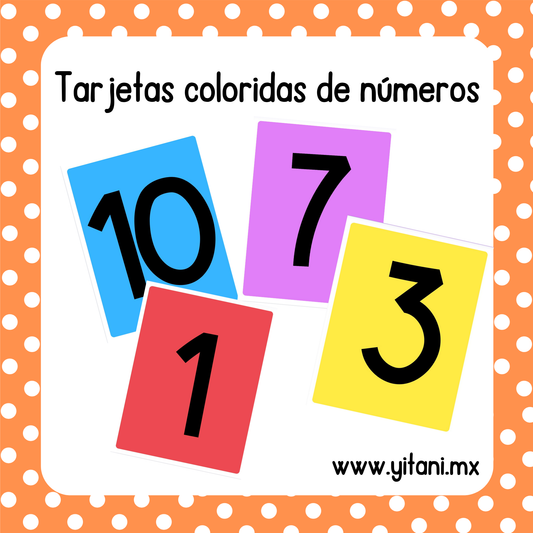 Tarjetas coloridas de números del 1 al 10